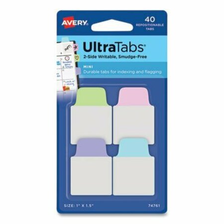 AVERY DENNISON Avery, ULTRA TABS REPOSITIONABLE MINI TABS, 1/5-CUT TABS, ASSORTED PASTELS, 1in WIDE, 40PK 74761
